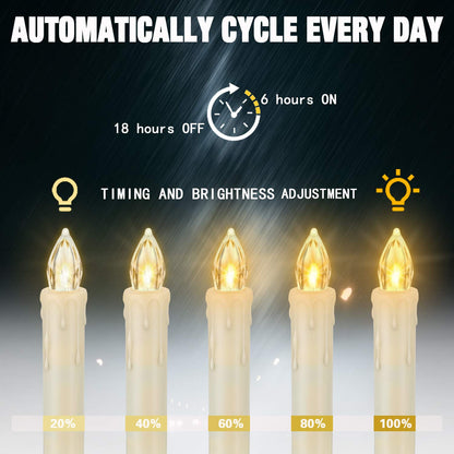 FPOO 12 PCS Flameless Flickering Window Candles with Timer Remote, Battery Operated LED Taper Christmas Tree Candles Lights with Clips and Suction Cups for Home, Garden, Holiday Decorations