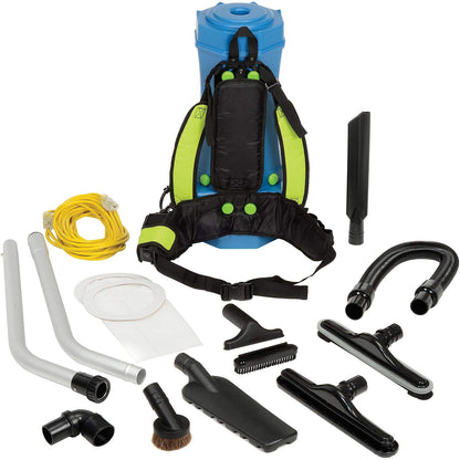 Global Industrial Commercial HEPA Backpack Vacuum with 8-Piece Tool Kit, 1-1/2 Gallon Capacity, 1500 Watt, 120V, 50'L Power Cord, Lightweight & Quiet 63 dB