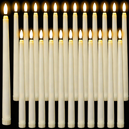 Wondise 24 Pack Flameless Taper Candles, No Remote, Realistic Flickering Battery Operated Candlesticks, Ivory LED Plastic Candles Safe for Weddings, Table Decor, Christmas and Halloween Decoration