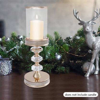 Candle Holder, Crystal Candlesticks Holder Set, Tabletop Pillar Candle Holders for Wedding, Parties, Events, Chirstmas, Home Decor, Table Centerpieces (Gold 03, L)