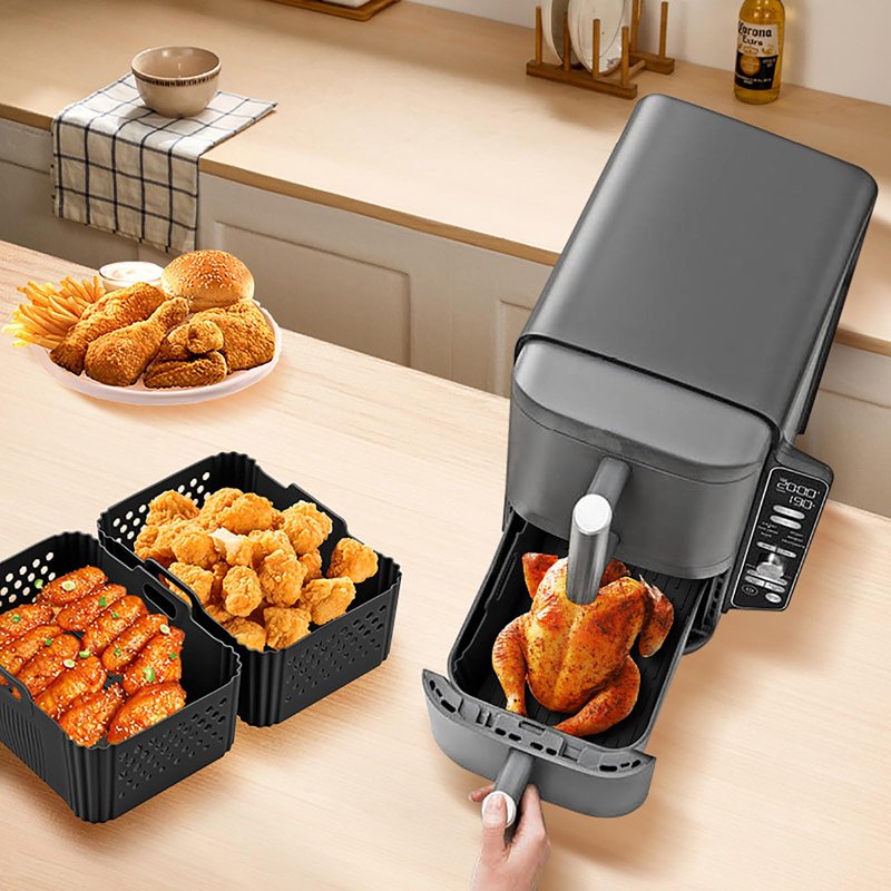 Silicone Air Fryer Liners for Ninja 10QT DoubleStack XL 2-Basket SL401 SL400 SL451 Airfryer,2PCS Reusable Rectangle Perforated Silicone Liners for Ninja DZ302 DZ401 DZ550 Dual Air Fryer Accessories