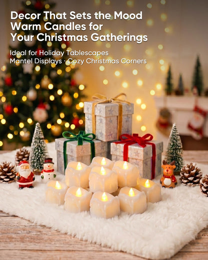 Homemory 24 Pack White Dripping Flameless LED Tea Lights, 1.58" x 1.2" Battery Operated Flickering Fake Candles, 200+ Hours Electric Votive Tealights for Wedding, Halloween, Christmas Centerpieces