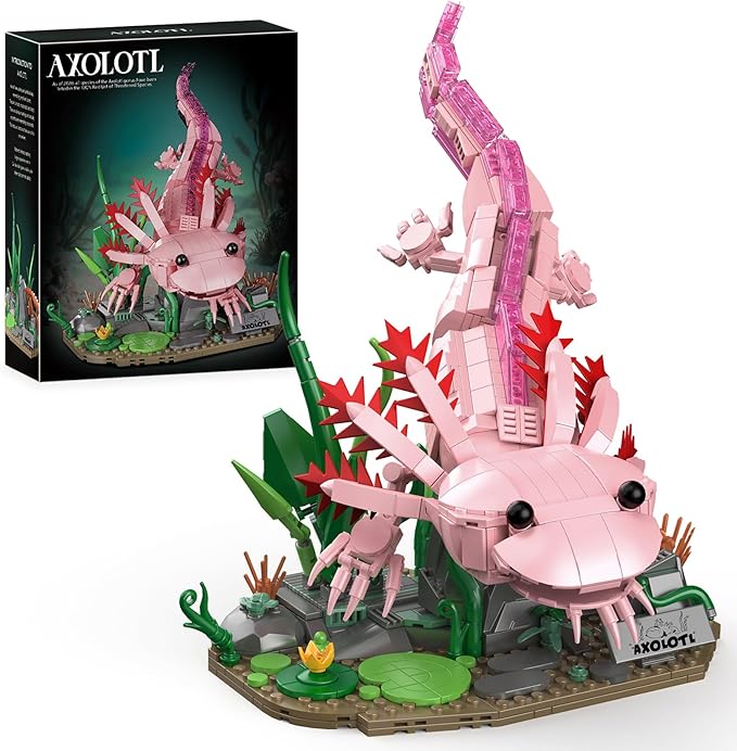 Axolotl Building Set Axolotl Toy Animal Building Blocks with Plants Animals Display Model Kit Gifts for Adults Teens Age 14+ (998 PCS)