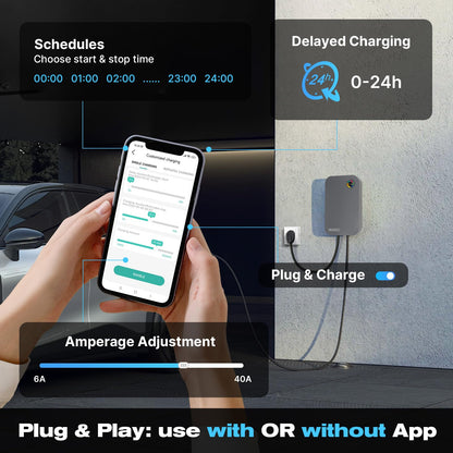 Morec Level 2 EV Charger-40AMP 240V NEMA14-50 for J1772 EVS, WiFi Enabled Electric Vehicle Home Charging Station, ETL Certified, Password Lock Function, 25ft Cable, Grey
