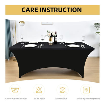 ZarzaaSik 6-Pack 8ft Black Spandex Table Covers for Rectangle Folding Tables - Washable Elastic Tablecloth - Ultimate Fitted Table Protector for Birthday Parties, Trade Shows, Banquet