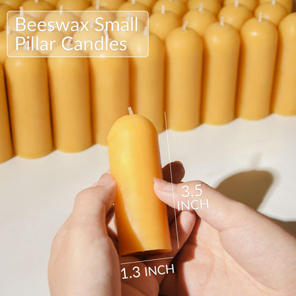 DEYBBY Beeswax Small Pillar Candles 6 Pack - Natural Bees Wax Travel Candles Bulk for Room Decor Blackout Housewarming Gift