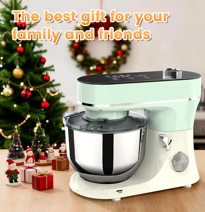 Bonnor Stand Mixer, 6QT Electric Kitchen Mixer for Baking Cakes & Dough, LED Smart Touchscreen, 11-Speed Tilt-Head & Timer, 4 Presets, Mixer with Bowl, Dough Hook/Whisk/Beater, Green