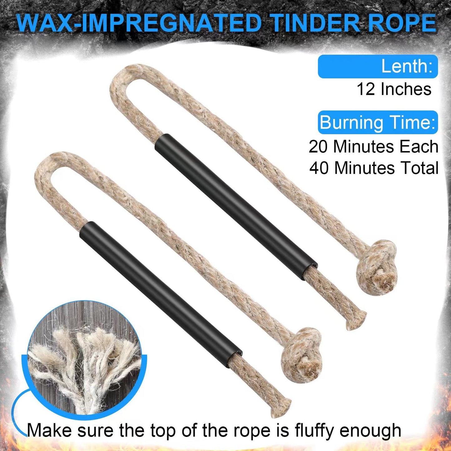 Ferro Rod Fire Starter Kit – 5" Flint and Steel with Two Waxed Tinder Cord & Paracord for Camping, Hiking, Outdoor Survival, Emergency Preparedness