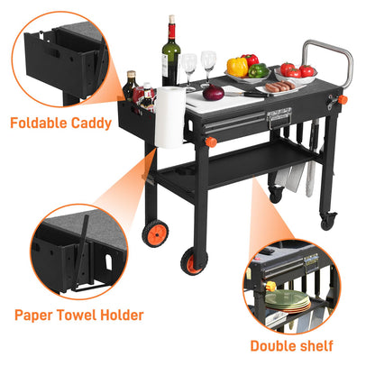 Outdoor Portable Grill Table Stand - Folding Prep Stand for 17" or 22" Blackstone Griddle, Large Space Blackstone Table with Wheels, Pizza Oven Cart for Ninja, Patio Grilling Backyard BBQ Grill Cart.