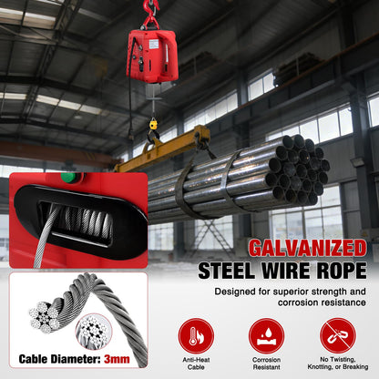 Nilight 3-in-1 Electric Hoist Winch, 660LBS 1500W Portable Power Winch Crane with Manual Wired Wireless Remote Control, 110V Electric Winch 33FT/Min Speed 39FT Height for Garage Warehouse Factory, Red