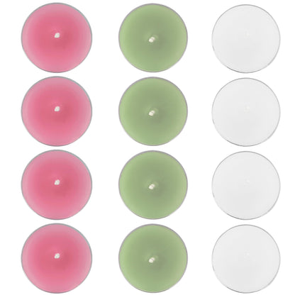 Scented Tea Light Candles 12 Pack Pastel Color Hand Poured Smokeless 4 Hours Clean Burning Small Round Clear Cups Tealight Candles for Romantic Dinners Wedding Centerpieces Cozy Evenings