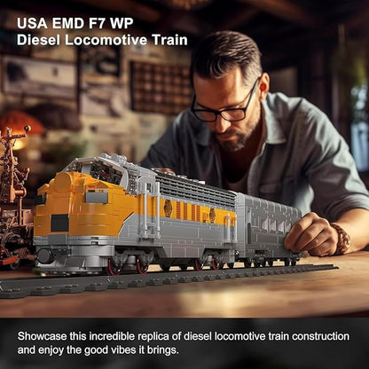 Mould King 12018 Train Building Block Kits MOC EMD F7 Internal Combustion Locomotive Model Building Blocks Set Gift for Age 14+/Adult (1541 Pieces with Rail/Motor APP Remote Control)