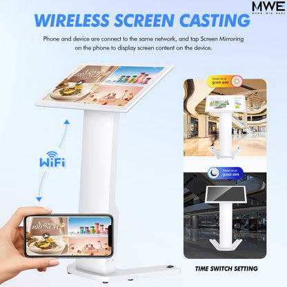 MWE 21.5 Inch Touch-screen Self Service Kiosk, Floor Standing Digital Signage Display, FHD Information Kiosk, 2 Speakers, Interactive Display for Mall Navigation/Self-Ordering/Advertising/Retail Store