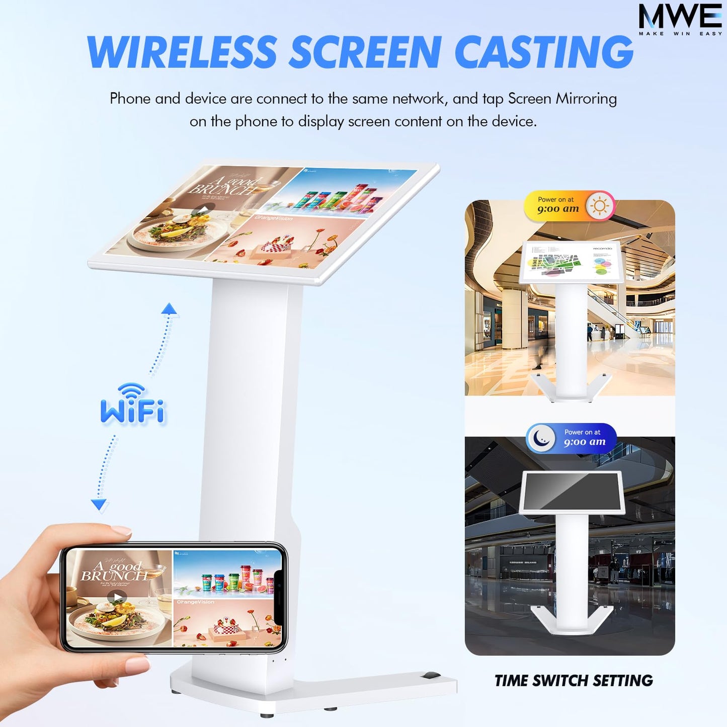 MWE 43 Inch Touch-screen Self Service Kiosk, Floor Standing Digital Signage Display, FHD Information Kiosk, 2 Speakers, Interactive Display for Mall Navigation/Self-Ordering/Advertising/Retail Store