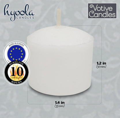 Hyoola Votive Candles - 10 Hour Burn Time - Unscented Candles Votives Bulk - Pack of 50 White Candles - European Made