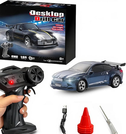 Mini RC Drift Car 1/64 RC Remote Control Car High Speed 2.4GHz Full Proportional RTR Micro Sports Racing Drift 4WD HobbyFast Race Vehicle with Lights Model Toys Gift for Kids Boys Adults