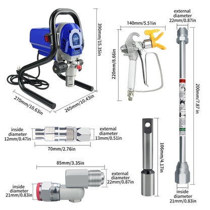 TUDUD Stand Airless Paint Sprayer, High Efficiency Airless Spraying Machine with Low Overspray, 3000PSI 750W Spray Painter for DIY House, Wall and Fences Painting, blue