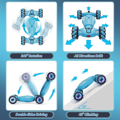 Dysaim Gesture Sensing RC Stunt Car Cool Birthday Gifts for Boys Ages 6-12 Toys 4WD Remote Control Car 360° Rotate Transform Drift RC Cars with Lights Music Sprayer 2.4Ghz Hand Controlled