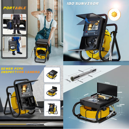 Sewer Camera 100ft Sewer Inspection Camera with Distance Counter and Keyboard 7" Screen IP68 Waterproof Industrial Endoscope Snake Camera 17MM Drain Pipe Inspection Camera