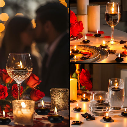 Nuanchu 20 Pcs Black Floating Candles Centerpieces for Wedding Small Unscented Floating Candles Decoration for Wedding Anniversary Holiday Party Gifts Home Pool Decor