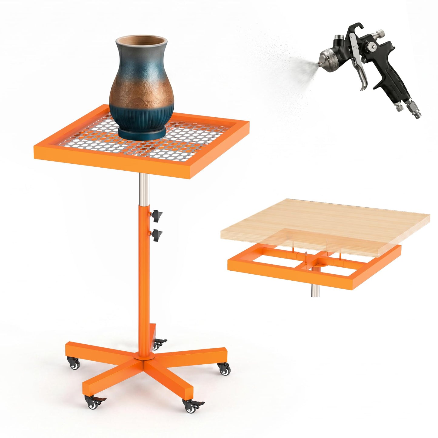 GARVIN 360°Rotating Spray Paint Rack,27.8-39.8“ Height Adjustable Stable Paint Rack for Cabinet Paint Stand Door and Car,Rotating Spray Paint Stand, Orange