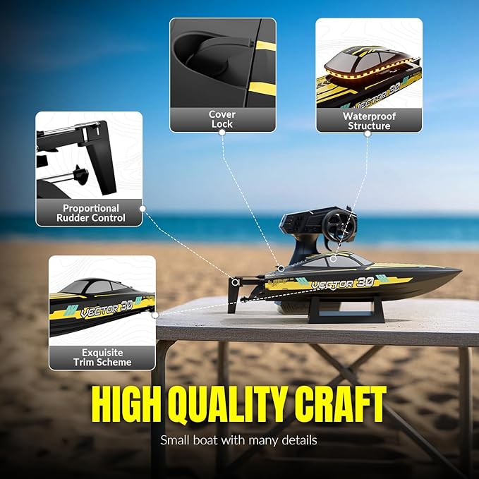VOLANTEXRC RC Remote Control Boat for Pool2.4Ghz Control RC Boats for Adults Lake Electric Boat with Water Cooling System 2Rechargeable Batteries (Yellow)