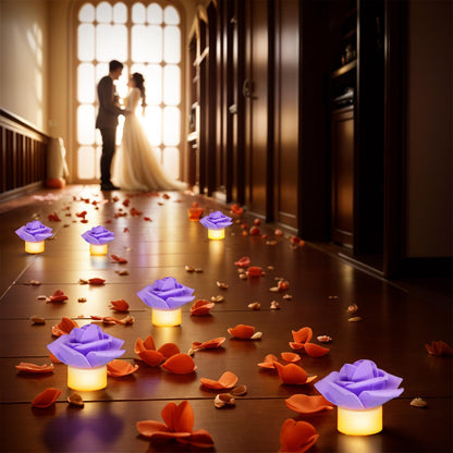 SupBri 12 Pack LED Tea Lights Candles with Artificial Rose Petals, Romantic Flameless Battery Operated Candles for Valentines Wedding Proposals Christmas Decor (Purple)