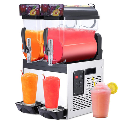 GarveeHome Commercial Slushy Machine, Stainless Steel Margarita Smoothie Frozen Drink Maker, Self-Cleaning, 700W, Perfect for Homes, Coffee Shops,Restaurants,Black,15 L*2