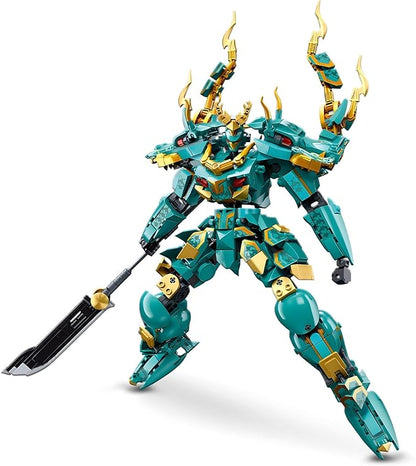 HIGH GODO Mech Robot Building Blocks Set for Adults Cool Green Dragon Warrior Model Kit with Long Spear Toy Playset 704 Pieces Collectible Mythical Ninja Gifts for Teens Ages 14+