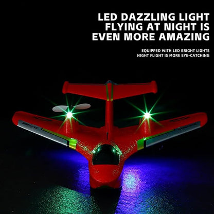 Remote Control Wireless Airplane Toy Gravity Gliders Airplane With Lights Rc Plane For Water Land &amp Air Rc Float Plane 2.4G 2 Channels Rc Remote Control Fighter Model Toy For Adults Kids (Red)