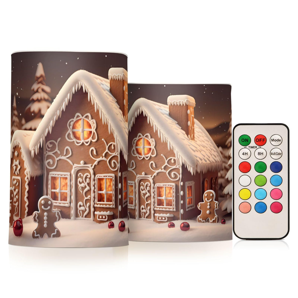 ALAZA Christmas Gingerbread House Flickering Flameless Candles Battery Operated with Remote Timer,Tea Light Candles LED Pillar Votive Candles Set of 2 for Outdoor Indoor Decorations