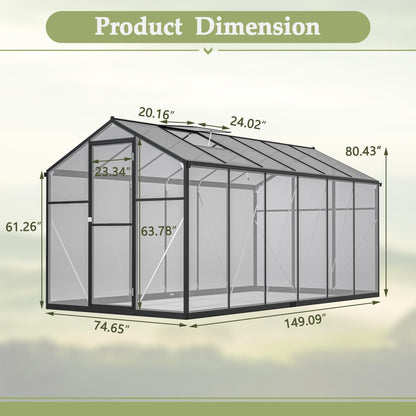 KEIKI 6x12 FT Greenhouse for Outdoors, Heavy Duty Polycarbonate Greenhouse, Large Walk-in Green House with Double Doors and Two Ventilation Windows for Outside Green House Garden Backyard