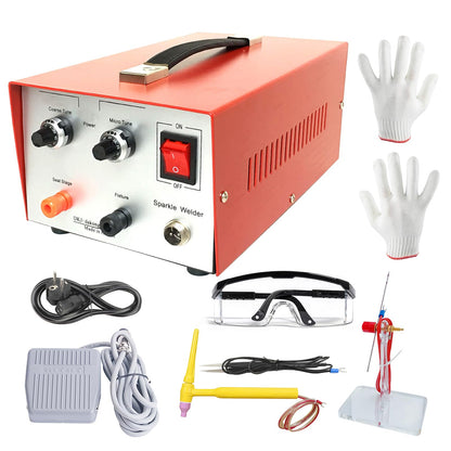 30A Jewelry Spot Welder Machine, Handheld Jewelry Spot Welder for Gold, Silver, Platinum, K Gold, Professional Pulse Arc Spot Welder, Spot Welding Equipment for Jewelry DIY Repair (Red)