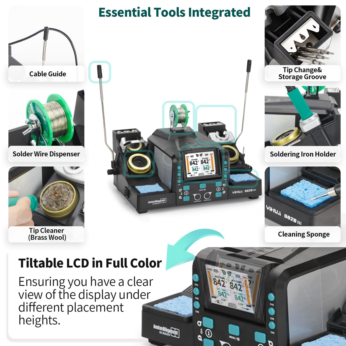 YIHUA 982D-III 2-IN-1 Precision Soldering Station with C210 Soldering Iron and C120 Hot Tweezers Cartridge Tip System for SMD Rework, Micro Soldering, Professional Soldering Iron Kit