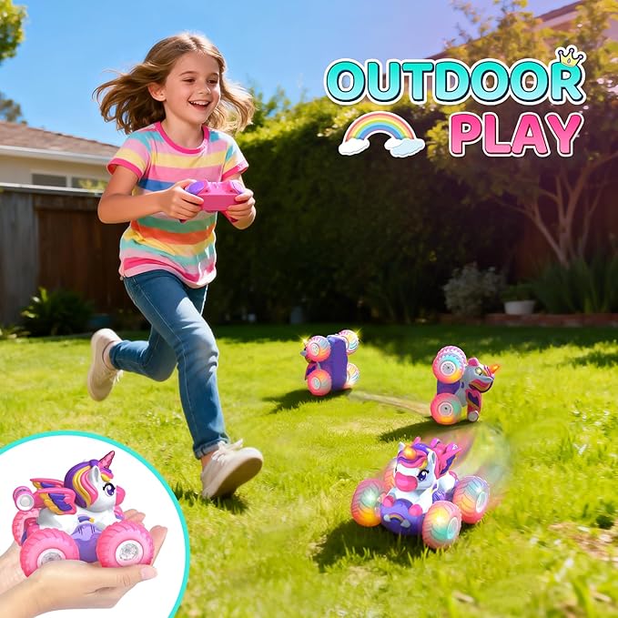 Unicorn Remote Control Car for Girls360° Rotating 4WD Stunt RC Cars with LightsPink Car Toys for KidsFun Indoor/Outdoor Toys Ideal Chritmas Birthday Gift for 3 4 5 6 7 8 Year Old Girl
