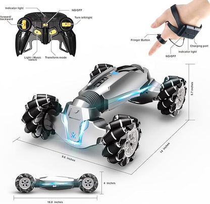 1:10 Scale Gesture Sensing Rc Stunt Car 4WD Remote Control Hand Controlled Transform  Double Sided Vehicle 360° Spins with Lights Music All Terrains Monster Truck for Boys Kids