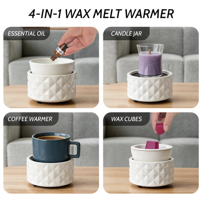ASAWASA Ceramic Candle Warmer for Large Jars, Wax Melt Warmer with 1 PC Silicone Liner,4-in-1 Electric Warmer for Jar Candle Wax Cube Essential Oil Coffee Tea Mug, Ideal Gift for Home Office