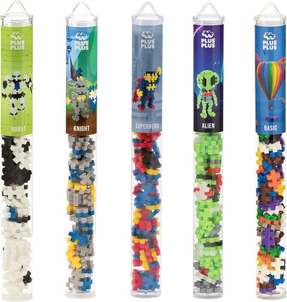 PLUS PLUS Building Block Playset Kit Themed Figures 3D Puzzle Fun Stem Toys for Kids 350 Mini Interlocking Pieces - 5 Tube Bundle Fantasy Battle