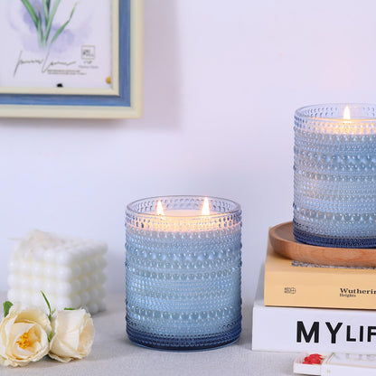 DARJEN 8 Pack Blue Candle Jars for Making Candles- 14 OZ Empty Glass Candle Making Jars with Bamboo Lids and Labels, Candle Making Supplies Candle Containers for DIY Gifts