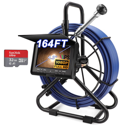 Sewer Camera w/DVR Function, 4.3" HD 1080P Screen Pipeline Inspection Camera, IP68 Waterproof Pipe Plumbing Snake Cam with 32GB Card, for Sewer Line, Home, Duct Drain Pipe Plumbing (50M/165FT)