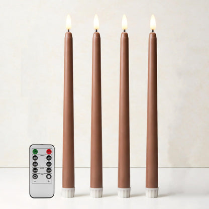 Ni-JASW Brown Flameless Taper Candles with Remote, Flickering Battery Operated LED Candlesticks Home Decor Set of 4