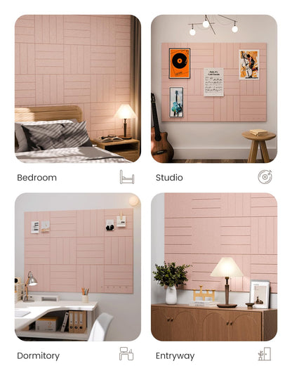 Fluxynara Felt Bulletin Board Tiles Large 48" x 36" Cork Board Alternative-12 Pack with 70 Adhesive Tabs, Thick Slat Wall Panels for Office Decor, Push Pin Board Wall Organizer Alternative -Pink