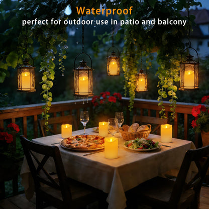 Haown Outdoor Indoor Flameless Candles, Patented 3D Dual-LED, Set of 6 Slanted Top Durable Plastic Pillars with 2 Remotes & Timer, Non-Melting Waterproof Battery Candles for Patio Garden (Ivory)