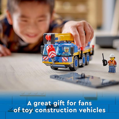 LEGO City Great Vehicles Mobile Crane Truck Toy Building Set 60324 - Construction Vehicle Model Featuring 2 Minifigures with Tool Toys Kit and Road Plate Playset for Boys and Girls Ages 7+