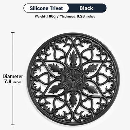 SMARTAKE 6 Set Silicone Trivet Mats for Hot Dishes, Heat Resistant Pots and Pans Holders, Non-Slip Flexible Hot Pads Coasters for Countertops Table, Modern Kitchen Decor Accessories (Black)