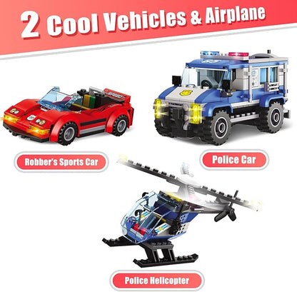 City Police Catch Thief Building Block Set with Cop Car Bank Helicopter Getaway Sports Car Fun Police Chase Toy for Kids Best Learning &amp Roleplay STEM Toy Gift for Boys Girls Ages 6+ (625pcs)