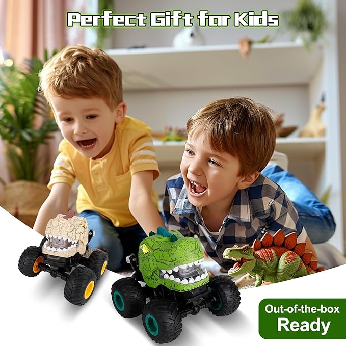 Dinosaur Remote Control Car for Kids Ages 3-5 6-12 Remote Control Monster Truck with Spray Light 360° Rolling&amp90° Driving All Terrain Dinosaur Toy for Boys Birthday Gift