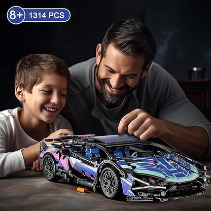 Sport Car Building Block Sets for AdultsTechnical Race Car with LED Lights Collectible 1:14 MOC Model Engineering Toys Gifts for Boys Boyfriends Men Teens Age 8+ 8-12 8-1412 13 14