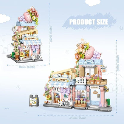 Street View Flower House Shop Mini Building Blocks MOC Creative Building Toys Cute Panda Building Set for Girls 6-12 Simulation Architecture Construction Toy Gift Idea for Kids Adults (854 PCS)