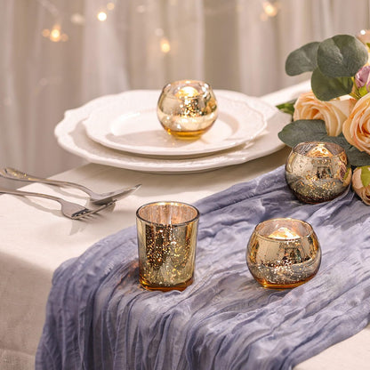 DEVI 48PCS Assorted Gold Votive Candle Holders Bluk, Gold Wedding Decorations, Mercury Glass Candle Holder for Tea Lights, Christmas Party Diwali Centerpieces for Table, Wedding Party Supplies